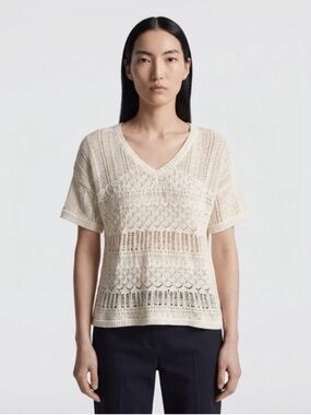 Daytrip Buckle Cream Short Sleeve crochet boho open knit Top‎